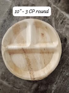 3 Compartment 10 Inch Round Areca Leaf Plate