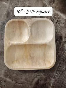 3 Compartment 10 Inch Square Areca Leaf Plate