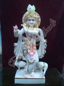 White Plain Marble Krishna Statue