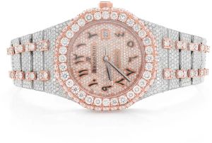 Audemars Piguet Royal Oak 41MM Iced Out Diamond Watch With Arabic Silver Dial Studded Men's Watch