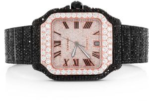 Cartier Santos De Cartier 38mm Fully Iced Out with 22.00ctw Black & White Diamonds Luxurious Diamond