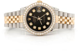 Rolex Oyster Perpetual Datejust Smoky Black Dial with - 31.00 mm Stainless Steel with Diamond-Studde