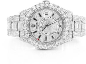 Rolex Oyster Perpetual Sky Dweller with - 42.00 mm Silver Tone Full Diamond Studded with Baguette St