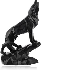 Handcrafted Decorative Diamond Cut Black Wolf Sculpture