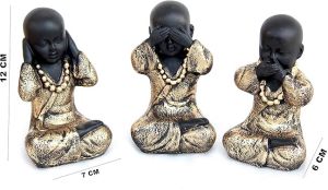 Handcrafted Set of 3 Baby Monk Decorative Showpiece