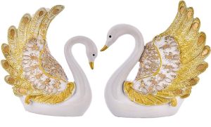 Swan Pair Feather Design Showpiece