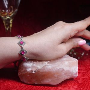 Antique Silver Loose Bracelet with Ruby Accents