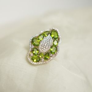 Peridot and Diamond Cluster Ring