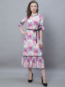 Ladies Floral Printed One Piece Dress