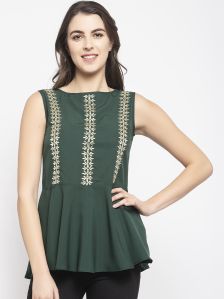 Ladies Green Embroidery Top