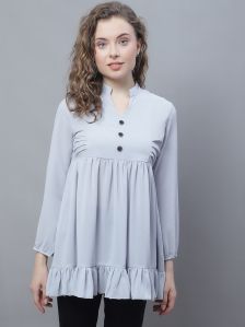 Ladies Grey Chinese Collar Top