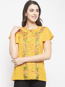 Ladies Mustard Yellow Embroidery Top