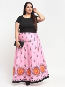 Ladies Pink Flared Printed Skirt