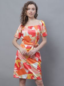 Ladies Polyester Printed One Piece Dress