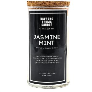 Jasmine Mint Scented Glass Candle Jar with Wooden Lid