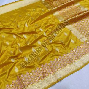 mustard pure banarasi katan satin silk khadi saree