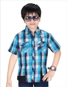 Boys Cotton Half Sleeve Check Shirt