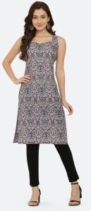 Ladies Blue Printed Crepe Kurti