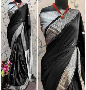 Black & Silver Cotton Silk Saree