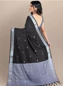 Black & Silver Cotton Silk Saree