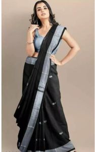 Black & Silver Cotton Silk Saree