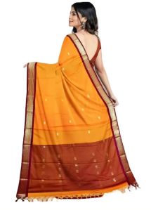 Yellow & Maroon Cotton Silk Saree