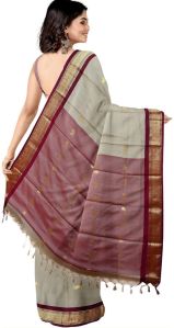Grey & Maroon Cotton Silk Saree