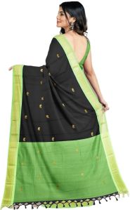 Black & Green Cotton Silk Saree