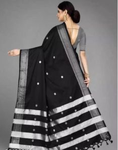 Black & Silver Cotton Silk Saree