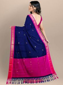 Dark Blue & Pink Cotton Silk Saree