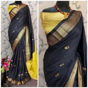 Black & Golden Cotton Silk Saree