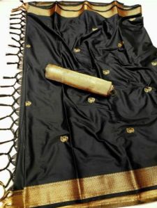 Black & Golden Cotton Silk Saree