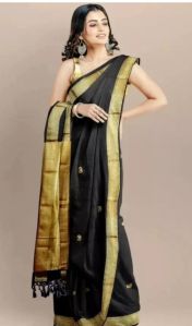 Black & Golden Cotton Silk Saree