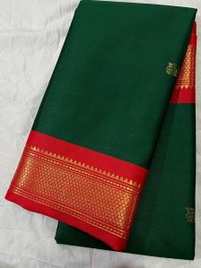 Green & Pink Cotton Silk Saree