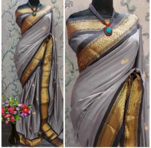 Navy Blue & Silver Cotton Silk Saree