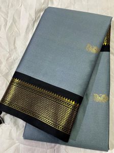 Navy Blue & Silver Cotton Silk Saree