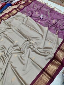 Navy Blue & Silver Cotton Silk Saree