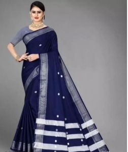 Navy Blue & Silver Cotton Silk Saree