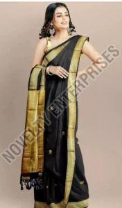 Black & Golden Cotton Silk Saree