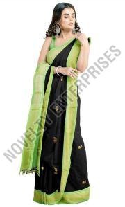 Black & Green Cotton Silk Saree