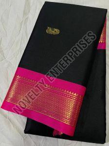 Black & Pink Cotton Silk Saree