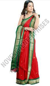 Red & Green Cotton Silk Saree