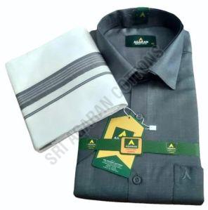 Mens Grey Cotton Shirt Dhoti Set