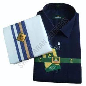 Mens Navy Blue Cotton Shirt Dhoti Set