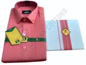 Mens Rose Cotton Shirt Dhoti Set