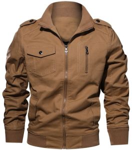 Solid Brown Mens Cotton Jacket