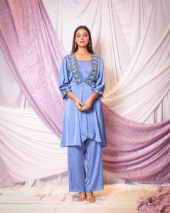 Beaded Jacket Crop Top Pant Set