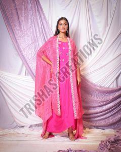 Bandhej Print Mirror Work Draped Gown