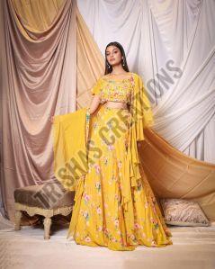Floral Print Draped Blouse Skirt Set
