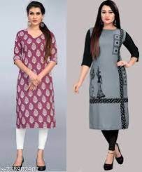 women crepe printed straight long kurti